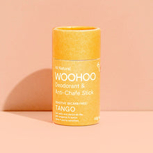 Load image into Gallery viewer, Yellow deodorant stick with 'WOOHOO' branding on a peach background