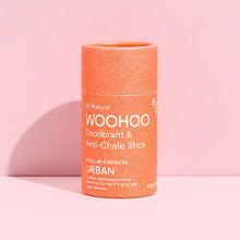 Load image into Gallery viewer, Orange deodorant stick container with 'WOOHOO' branding on a pink background