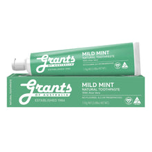 Load image into Gallery viewer, Two tubes of Grants Mild Mint Natural Toothpaste on a white background