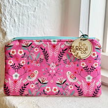Load image into Gallery viewer, pink bird life coin purse on a white window seal