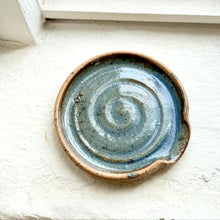 Load image into Gallery viewer, Ceramic plate with blue glaze on a white wooden surface