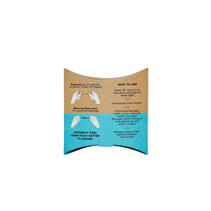 Packaging for dental floss with instructions on a white background