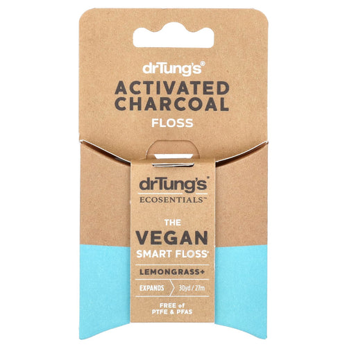 Dr. Tung's Activated Charcoal Floss packaging with brown and blue design.