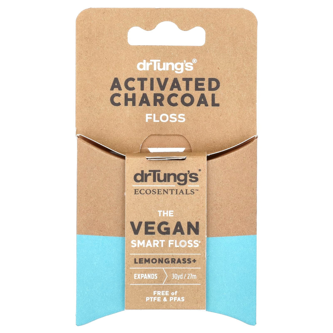 Dr. Tung's Activated Charcoal Floss packaging with brown and blue design.