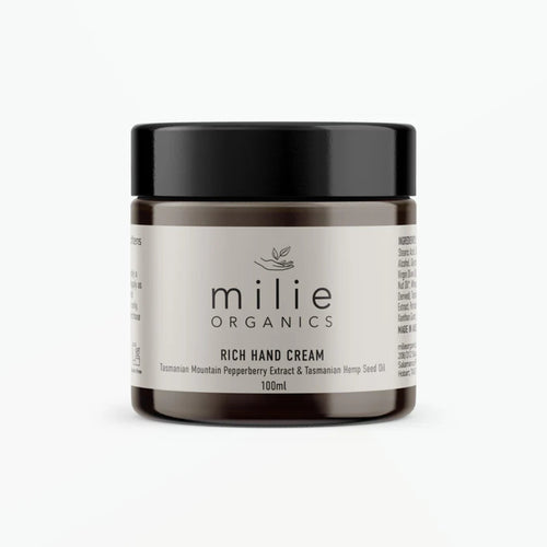 Milie Organics Rich Hand Cream jar on a white background
