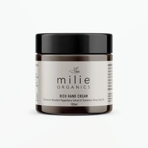 Milie Organics Rich Hand Cream jar on a white background