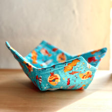 Load image into Gallery viewer, Fabric microwave bowl pouch handmade from cotton themed under the sea
